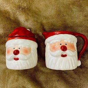VTG. Home Trends  90’s Christmas Jolly Ceramic Santa Sugar And Creamer Set